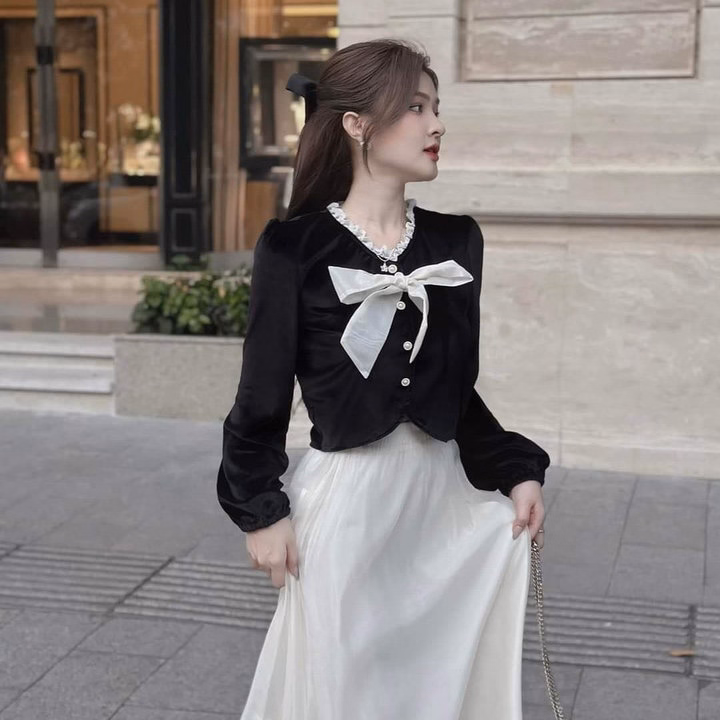 Set Đầm Váy Nữ Áo Nhung Cứng Phối Váy Voan Tơ 2 Lớp St1085 - Sam Store - Ảnh 3