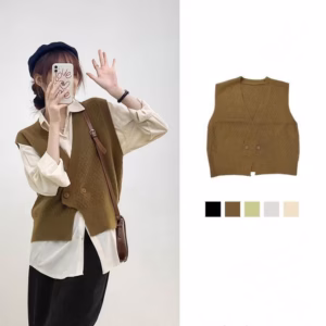 Áo Gile Dáng Rộng Cúc Lệch, Phong Cách Vintage Dành Cho Bạn Nữ - Diepchi Fashion