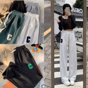 Quần Ống Suông Cạp Cao Thêu Hình Chữ C, Cạp Chun Thoải Mái Siêu Tôn Dáng Dành Cho Bạn Nữ - Chipxinhxk
