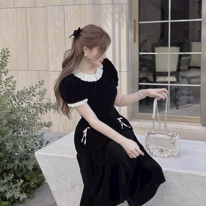 Đầm Váy Nữ Chất Nhung Phối Bèo Cổ Form Xòe Sh850 - Sam Store - Ảnh 3