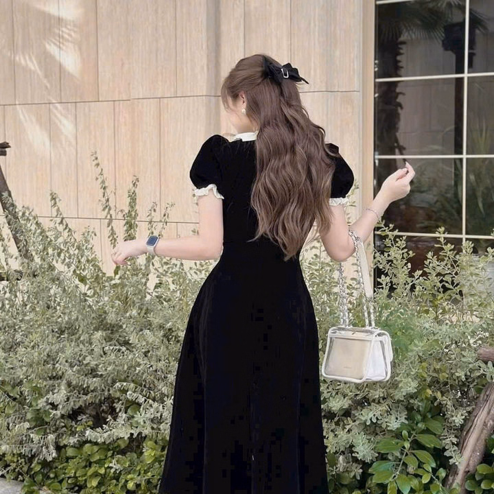 Đầm Váy Nữ Chất Nhung Phối Bèo Cổ Form Xòe Sh850 - Sam Store - Ảnh 4