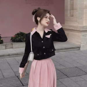 Set Chân Váy Có Lót Vải Lụa Kèm Áo Khoác Linen Cài Nút Sh1008- Sam Store