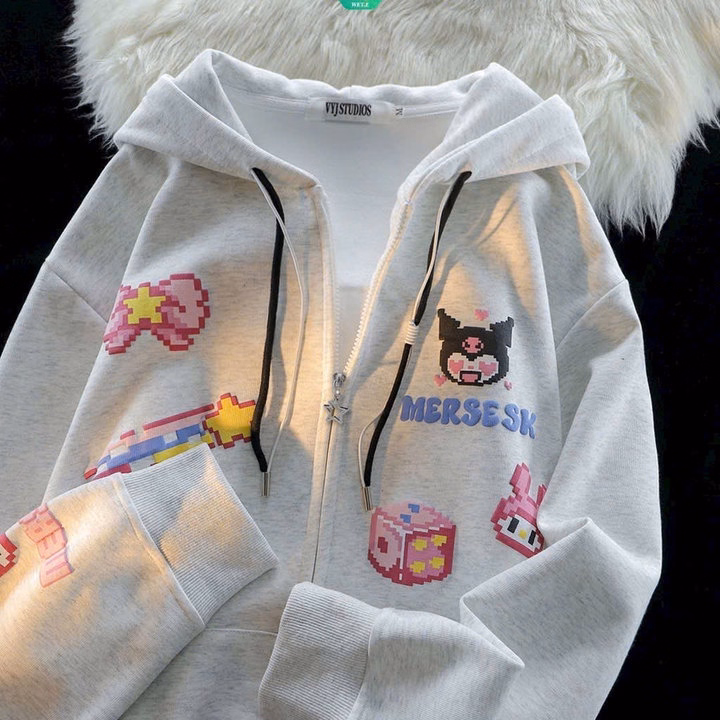 Áo Khoác Nỉ Dây Kéo Nam Nữ In Nhiều Hình Ngộ Nghĩnh Mersesk Form Rộng Tp802- Golden Dream - Ảnh 3