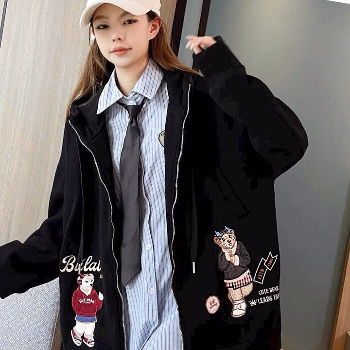 Áo Khoác Nỉ Dây Kéo Thêu Hình Chú Cún Unisex Nam Nữ Form Rộng Ut66 - Golden Dream - Ảnh 7