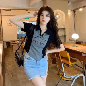 Áo Thun Crotop Nữ Rolnded Cổ Bẻ Phối Màu Bt409 - Nana House