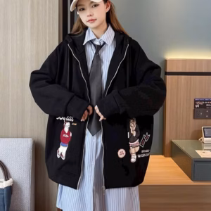 Áo Khoác Nỉ Nữ Thêu Hình Chú Gấu 2 Túi Đón Noel Có Khóa Kéo - Htm Fashion