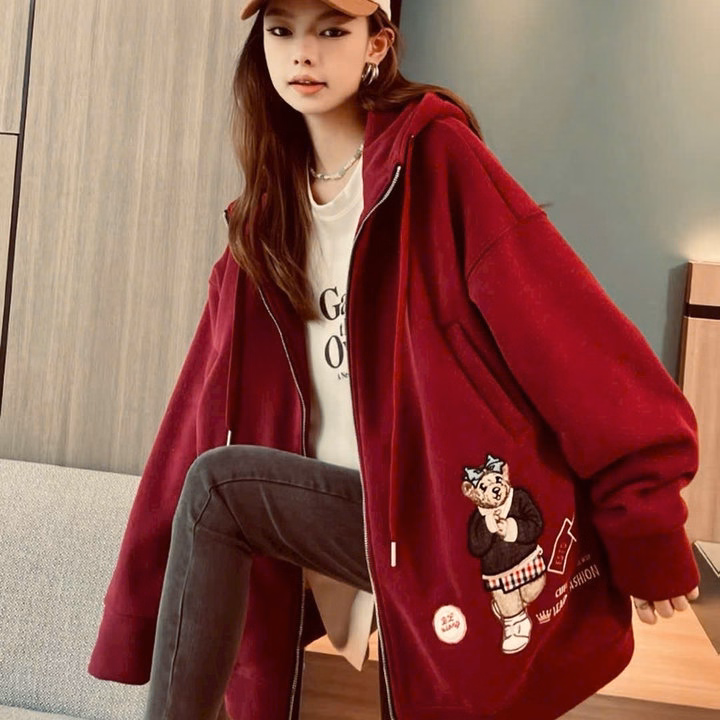Áo Khoác Nỉ Nữ Thêu Hình Chú Gấu 2 Túi Đón Noel Có Khóa Kéo - Htm Fashion - Ảnh 13