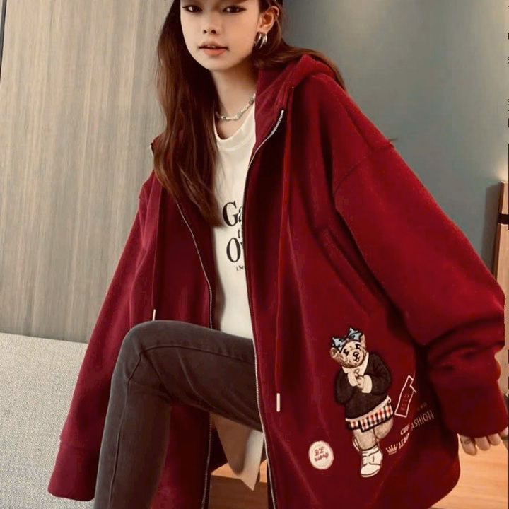 Áo Khoác Nỉ Nữ Thêu Hình Chú Gấu 2 Túi Đón Noel Có Khóa Kéo - Htm Fashion - Ảnh 17