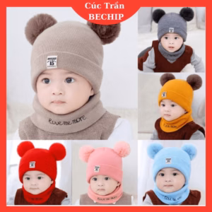Set Mũ Len Kèm Khăn Qủa Bông Cho Bé Ctb518 - Bechip