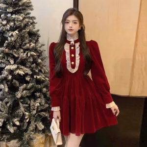 Đầm Xòe Tùng Tay Dài Phối Bèo Voan Cài Nút Tay Sh1005 - Sam Store