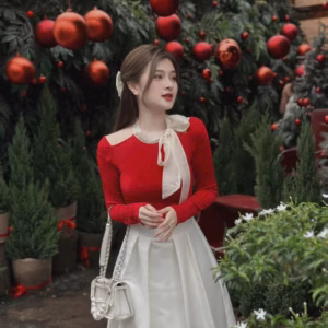 Set Áo Gân Đính Nơ Phối Chân Váy Cotton Lạnh Sh856 - Sam Store