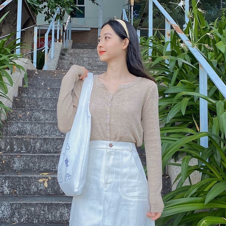 Áo Len Cardigan 7 Khuy Dài Tay, Chất Liệu Len Dệt Kim Mềm Mại Dành Cho Bạn Nữ Slcxa72 - Chipxinhxk - Ảnh 3