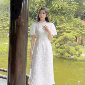 Set Áo Dài Gấm Tay Phồng Phối Quần Lụa Sh1203- Sam Store