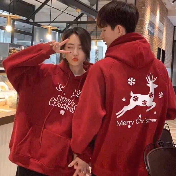 Áo Khoác Nỉ Pe In Họa Tiết Giáng Sinh (Noel) Merry Christmas Cổ Chui Có Nón - Htm Fashion - Ảnh 3