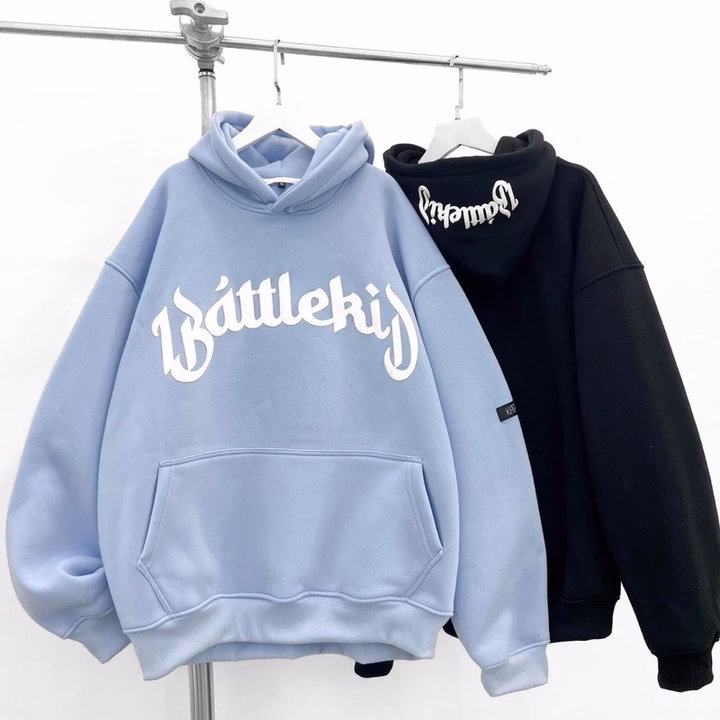 Áo Khoác Hoodie Nam Nữ Form Rộng Có Nón Họa Tiết In Chữ Battlekij - Htm Fashion