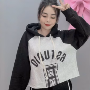 Áo Khoác Hoodie Nỉ Fe Nữ Có Nón Cắt Nửa Chữ B - Htm Fashion