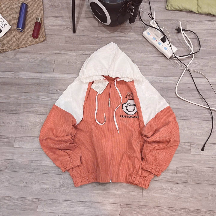 Áo Khoác Nhung Nữ 1 Lớp Có Nón Thêu Họa Tiết Chữ H Và Hình Mặt Cười - Htm Fashion - Ảnh 4