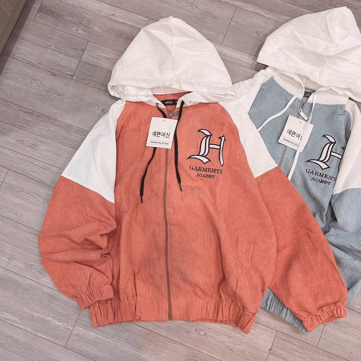 Áo Khoác Nhung Nữ 1 Lớp Có Nón Thêu Họa Tiết Chữ H Và Hình Mặt Cười - Htm Fashion - Ảnh 3