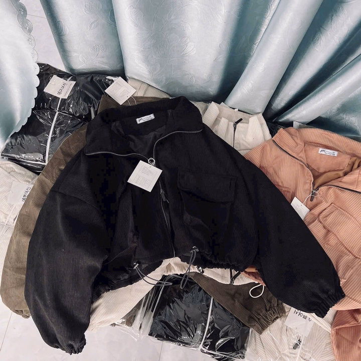 Áo Khoác Nhung Len Nữ 2 Lớp Form Lửng Phối 2 Túi To Và Dây Rút - Htm Fashion - Ảnh 3