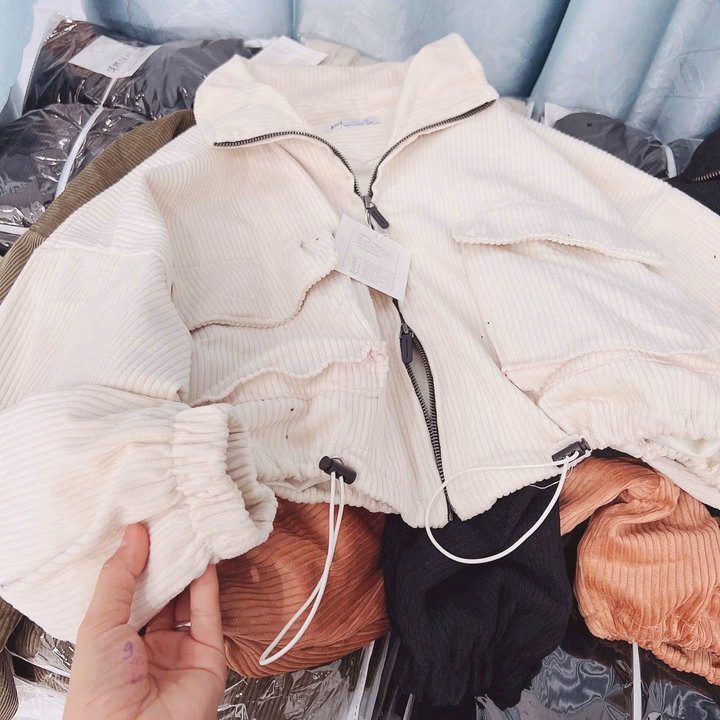 Áo Khoác Nhung Len Nữ 2 Lớp Form Lửng Phối 2 Túi To Và Dây Rút - Htm Fashion - Ảnh 6