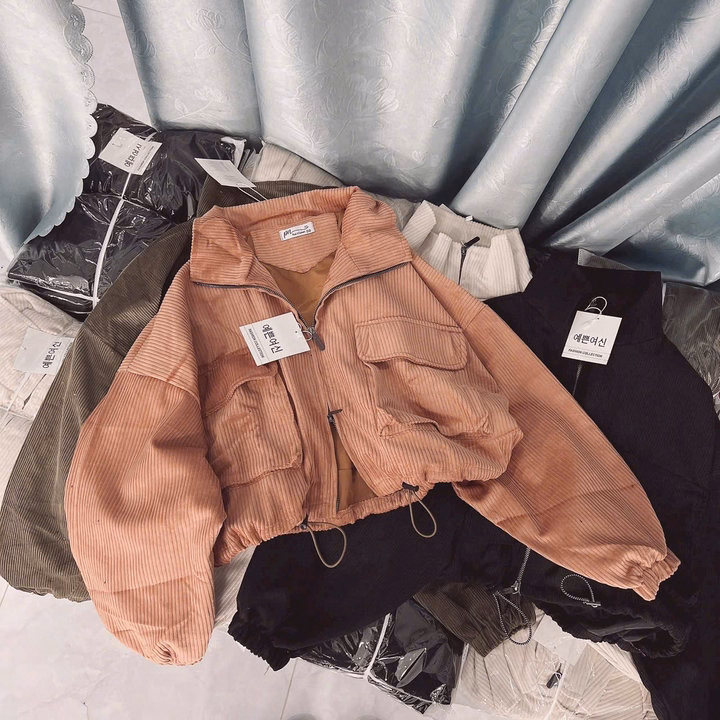 Áo Khoác Nhung Len Nữ 2 Lớp Form Lửng Phối 2 Túi To Và Dây Rút - Htm Fashion - Ảnh 8