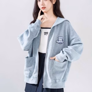 Áo Khoác Hoodie Nỉ Nữ Thêu Chữ 21 Có Nón Màu Xám - Htm Fashion