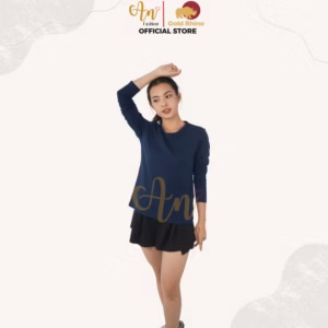 Áo Thun Nữ Tay Dài Cổ Tròn Màu Xanh Đen Đông Ấm Hè Mát Chất Liệu 100% Cotton Cao Cấp - Gold Rhino