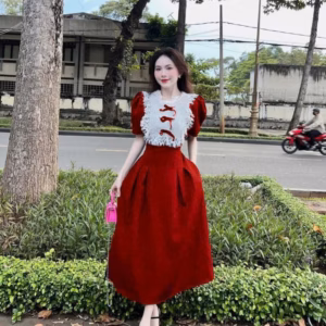 Đầm Nhung Phối Cổ Ren Form Dài Sh1057 - Sam Store