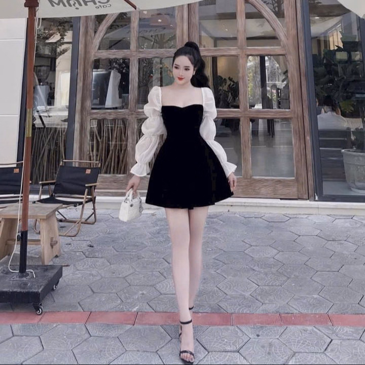 Đầm Váy Nữ Chất Nhung Phối Tơ Ngực Và Tay Sh851 - Sam Store - Ảnh 4