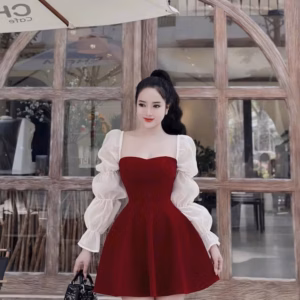 Đầm Váy Nữ Chất Nhung Phối Tơ Ngực Và Tay Sh851 - Sam Store