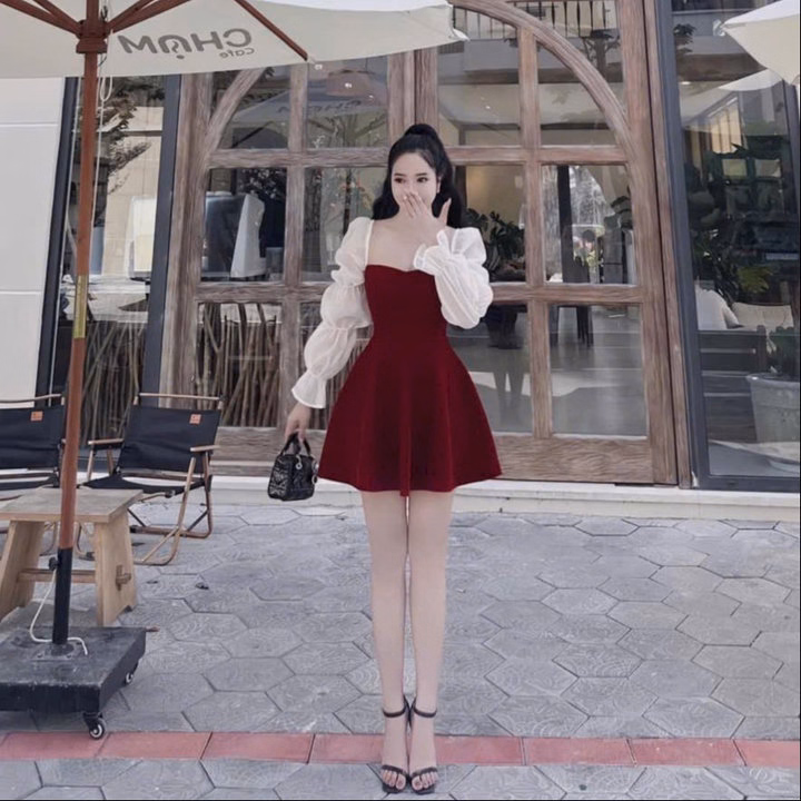 Đầm Váy Nữ Chất Nhung Phối Tơ Ngực Và Tay Sh851 - Sam Store - Ảnh 3