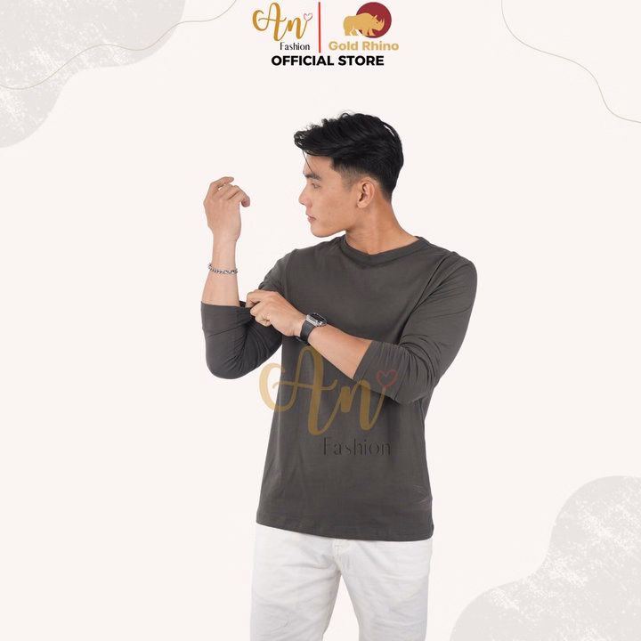 Áo Thun Nam Tay Dài Cổ Tròn Màu Rêu Đậm Đông Ấm Hè Mát Chất Liệu 100% Cotton Cao Cấp - Gold Rhino - Ảnh 4