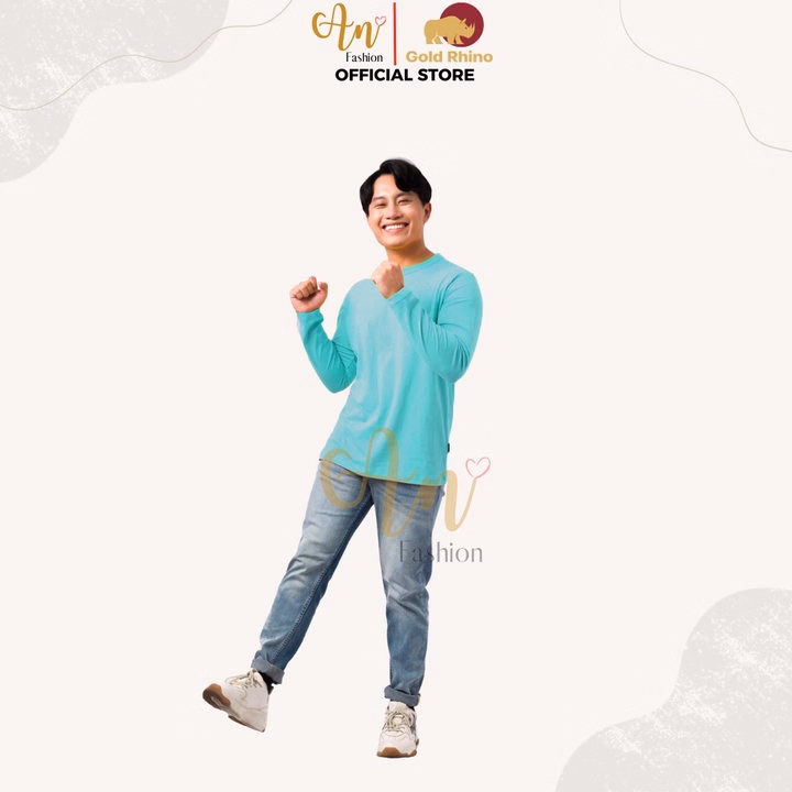 Áo Thun Nam Tay Dài Cổ Tròn Màu Ngọc Lam Đông Ấm Hè Mát Chất Liệu 100% Cotton Cao Cấp - Gold Rhino - Ảnh 2
