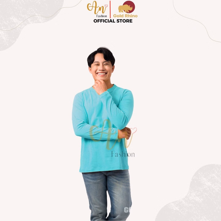 Áo Thun Nam Tay Dài Cổ Tròn Màu Ngọc Lam Đông Ấm Hè Mát Chất Liệu 100% Cotton Cao Cấp - Gold Rhino - Ảnh 3