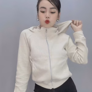 Áo Khoác Nữ Vải Thun Gân Trơn Tay Xỏ Ngón Có Mũ Siêu Xinh Tp61 - Golden Dream