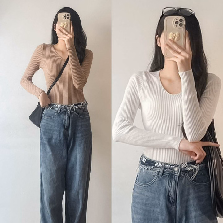 Áo Len Cổ Tim Dài Tay Chất Liệu Len Dệt Kim Mềm Mại Dành Cho Bạn Nữ - Chipxinhxk