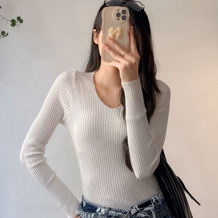 Áo Len Cổ Tim Dài Tay Chất Liệu Len Dệt Kim Mềm Mại Dành Cho Bạn Nữ - Chipxinhxk - Ảnh 4