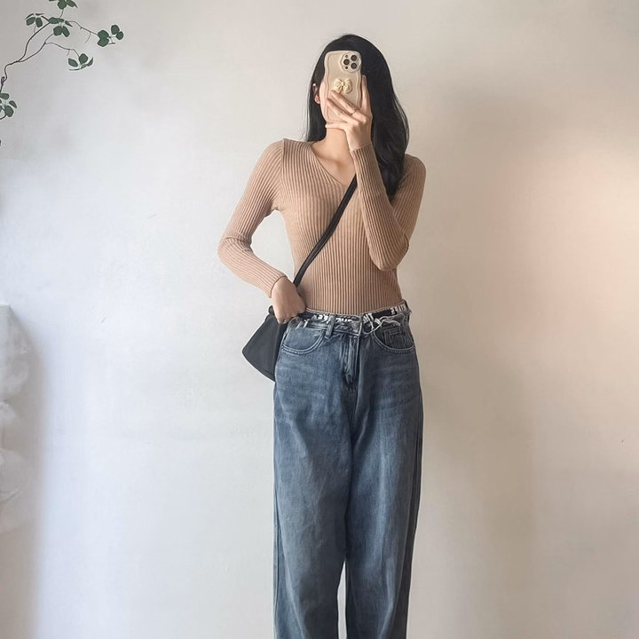 Áo Len Cổ Tim Dài Tay Chất Liệu Len Dệt Kim Mềm Mại Dành Cho Bạn Nữ - Chipxinhxk - Ảnh 6