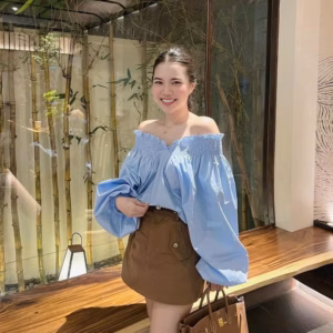 Set Bộ Đồ Nữ Áo Tay Dài Trễ Vai Phối Chân Váy Kaki(Có Lót) Dd1206- Nana House