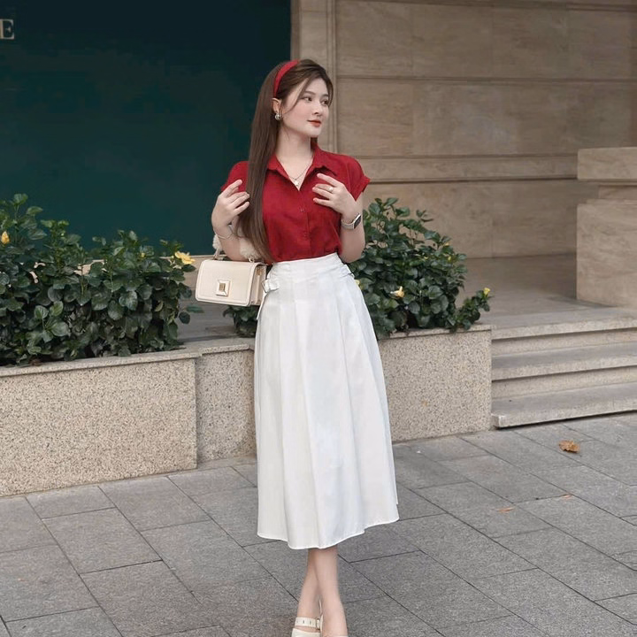 Set Áo Sơmi Lụa Kèm Chân Váy Cotton Lạnh Sh908- Nana House - Ảnh 2