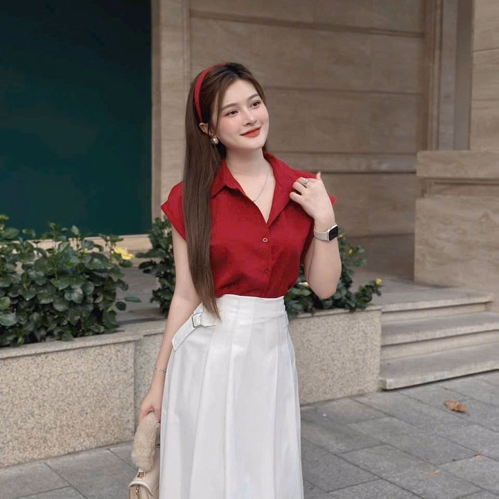 Set Áo Sơmi Lụa Kèm Chân Váy Cotton Lạnh Sh908- Nana House - Ảnh 3