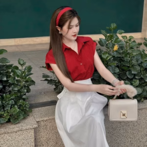 Set Áo Sơmi Lụa Kèm Chân Váy Cotton Lạnh Sh908- Nana House