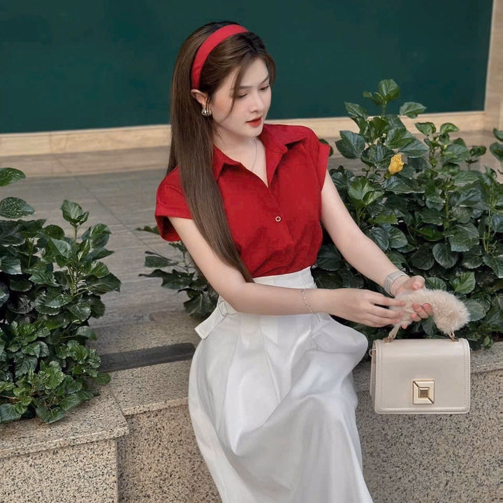 Set Áo Sơmi Lụa Kèm Chân Váy Cotton Lạnh Sh908- Nana House