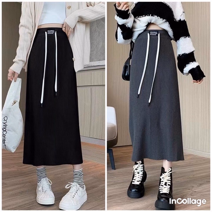 Chân Váy Len Bút Chì Dáng Dài Phối Tag Phong Cách Hàn Quốc Dành Cho Bạn Nữ
