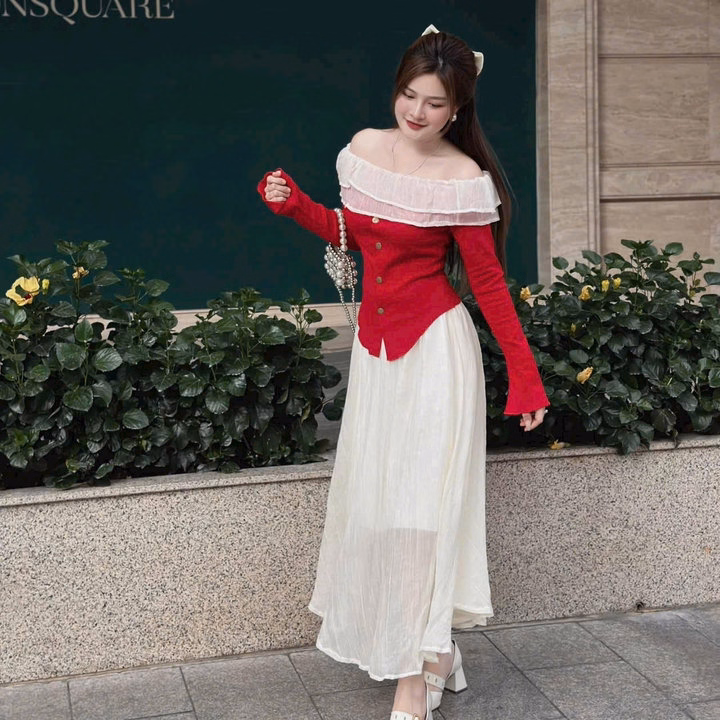 Set Áo Thun Tăm Phối Bèo Cài Nút Mix Chân Váy Vải Xốp Tơ(Có Lót) Bht103 - Nana House - Ảnh 5