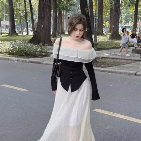 Set Áo Thun Tăm Phối Bèo Cài Nút Mix Chân Váy Vải Xốp Tơ(Có Lót) Bht103 - Nana House - Ảnh 4