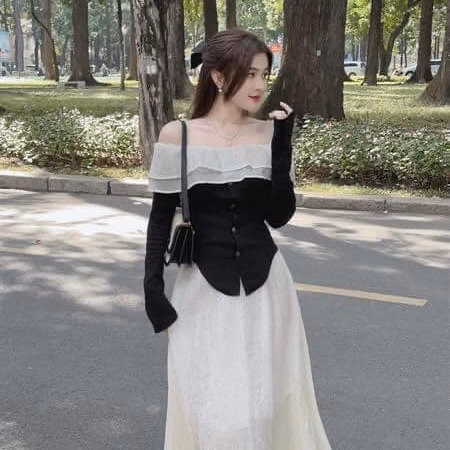 Set Áo Thun Tăm Phối Bèo Cài Nút Mix Chân Váy Vải Xốp Tơ(Có Lót) Bht103 - Nana House - Ảnh 2