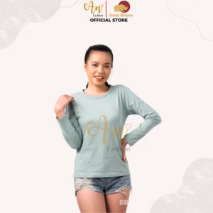 Áo Thun Nữ Tay Dài Cổ Tròn Màu Bạc Hà Đông Ấm Hè Mát Chất Liệu 100% Cotton Cao Cấp - Gold Rhino