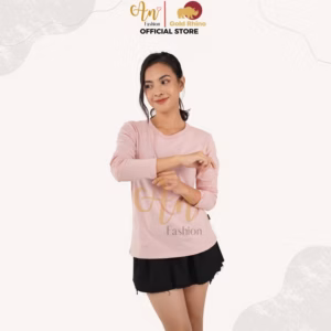 Áo Thun Nữ Tay Dài Cổ Tròn Màu Hồng Jp Đông Ấm Hè Mát Chất Liệu 100% Cotton Cao Cấp - Gold Rhino