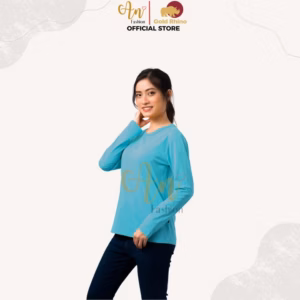 Áo Thun Nữ Tay Dài Cổ Tròn Màu Ngọc Lam Đông Ấm Hè Mát Chất Liệu 100% Cotton Cao Cấp - Gold Rhino